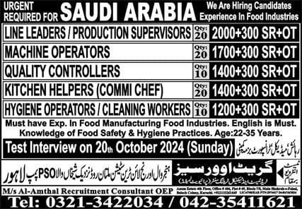 Food industry jobs in saudi arabia 2024