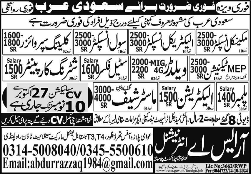 Civil inspector jobs in saudi arabia 2024
