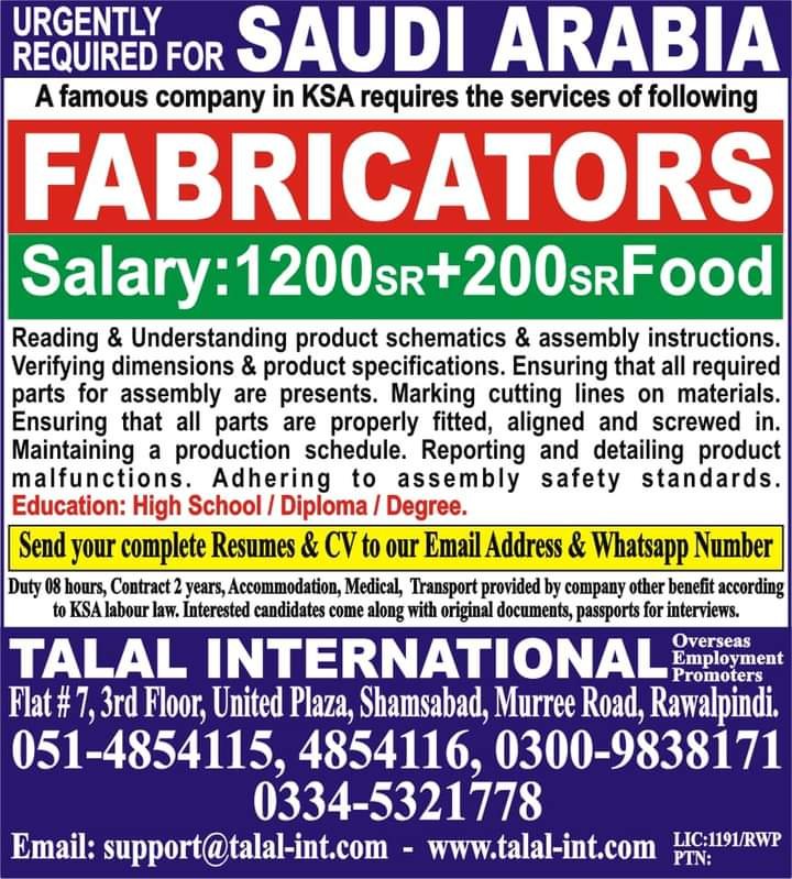 Fabricator jobs in saudi arabia 2024