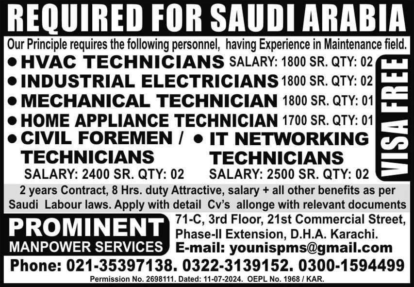Visa free jobs in saudi arabia 2024