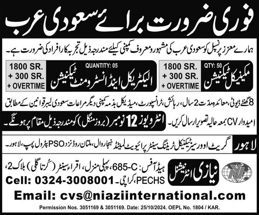 Instrument technician saudi arabia jobs 2024