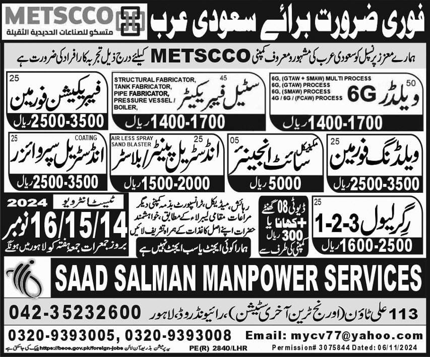 Mettsco company saudi arabia jobs 2024