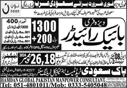 Saudi arabia free visa jobs for Pakistani 2024
