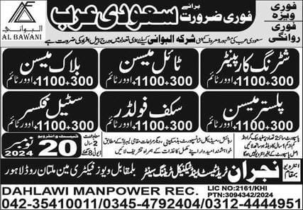 Al bawani company job vacancy in saudi arabia 2024