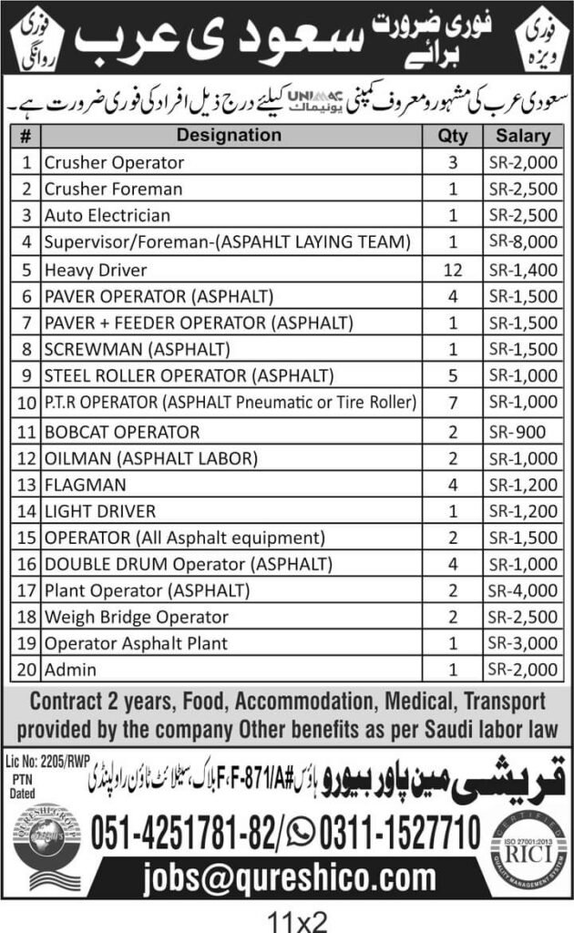 Unimac company jobs in saudi arabia 2024