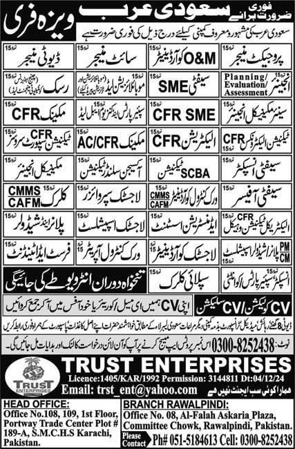 Free visa jobs in Saudi Arabia 2025