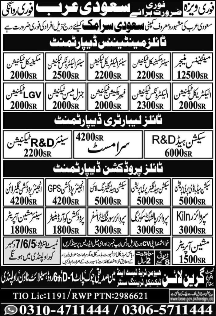 Saudi ceramics company vacancies in saudi arabia 2024