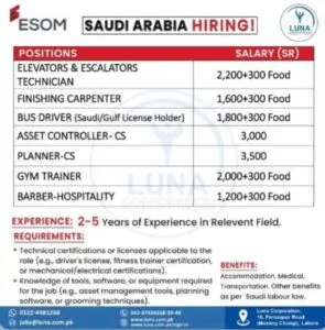 Esom company job vacancies in saudi arabia 2025