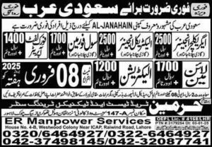 Al janahain Electrical company jobs in saudi arabia 2025