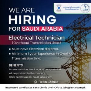 Electrical technician saudi arabia Job vacancies 2025