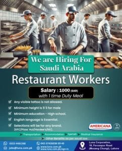 Restaurant worker job vacancies in saudi arabia 2025