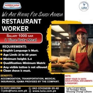 Amercian Restaurant Jobs vacancies in saudi arabia 2025