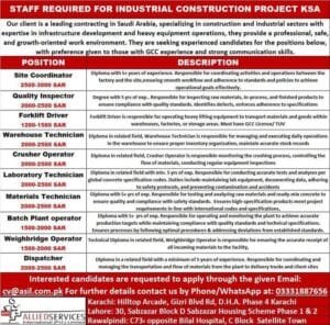 Industrial construction Jobs vacancies in saudi arabia 2025