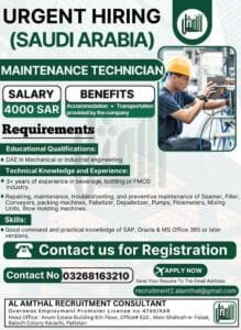 Maintenance technician Jobs vacancy in saudi arabia 2025