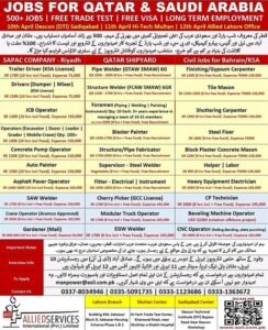 Free visa and air ticket company Jobs in saudi arabia 2025