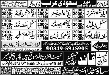 Urgent Jobs in Saudi Arabia for Pakistani Workers